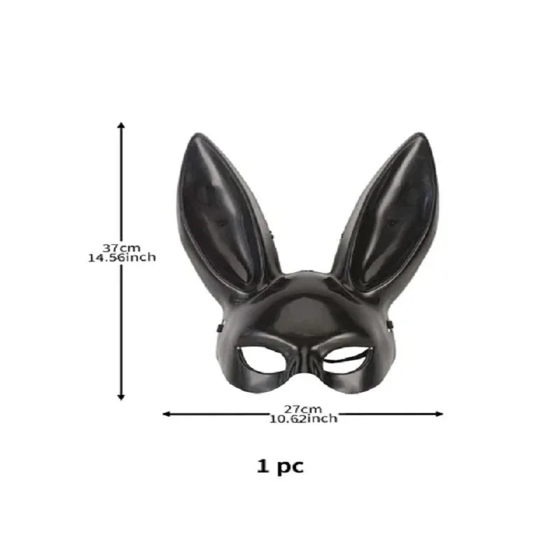 Máscara de Coelho Preta e Branca – Decoração de Festa de Halloween, Fantasia e Cosplay (Orelhas Longas)