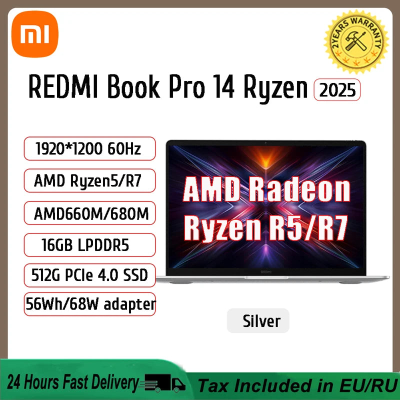 Xiaomi Laptop REDMI Book 14 2025 R5-7535H/R7-7735H 16G 512G SSD Thin Notebook Game Office Design Laptop