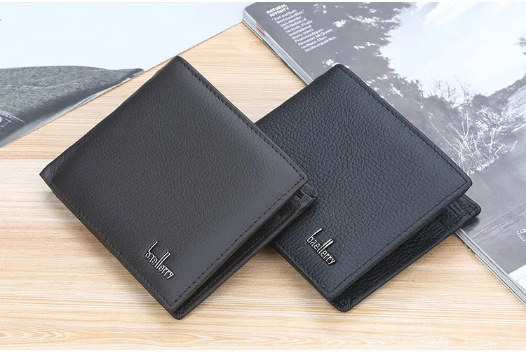 Baellerry Men Genuine Cow Leather Wallet Card Holder Male Purse Short with Coin Pocket Leather Wallets for Men