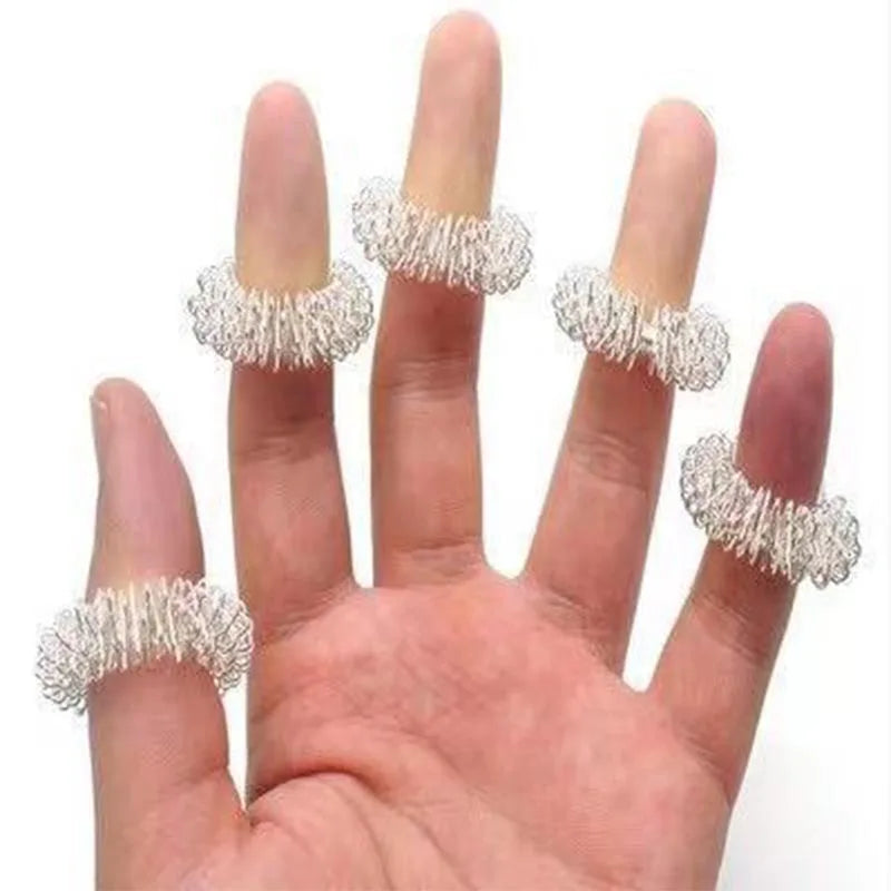 Juego de 10 anillos de acero inoxidable para masaje de dedos, anillo de acupuntura para terapia, relajación de manos, circulación sanguínea, alivio del dolor, cuidado de la salud.