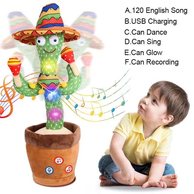 Dancing Talking Cactus for Kids, Recording Singing, Mimic Repeating What You Say, Electronic Light Up Plush Toy, Gifts 