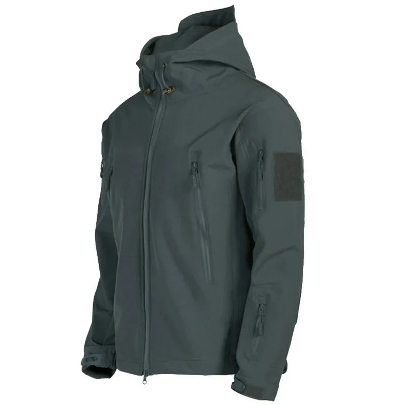 Chaqueta militar informal con capucha para hombre, estilo aviador, de combate, impermeable, de piel de tiburón, estilo softshell, táctica