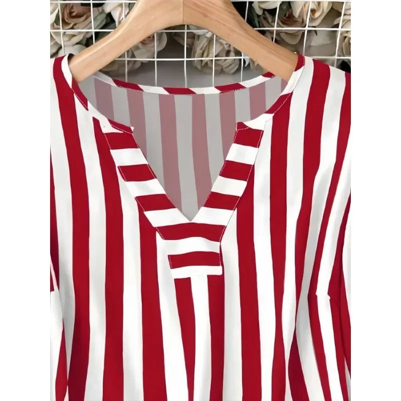 Plus Size Women's Fashion Spring Plaid T-shirt V-neck Jumper Light Breathable Tops European and American Style Beach Travel Clothes