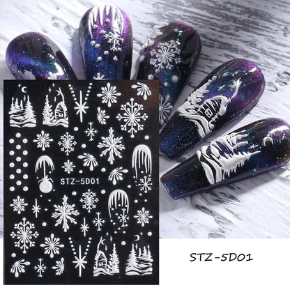5D Red Christmas Nail Stickers Glitter Embossed Snowflake Gloves Feather Bulb Bells Winter Xmas DIY Engraved Manicure Decoration