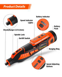 Herramienta rotativa inalámbrica WORKPRO de 12 V con cargador, mini amoladora eléctrica de 5 velocidades y 2,0 Ah, herramientas de pulido y 114 accesorios