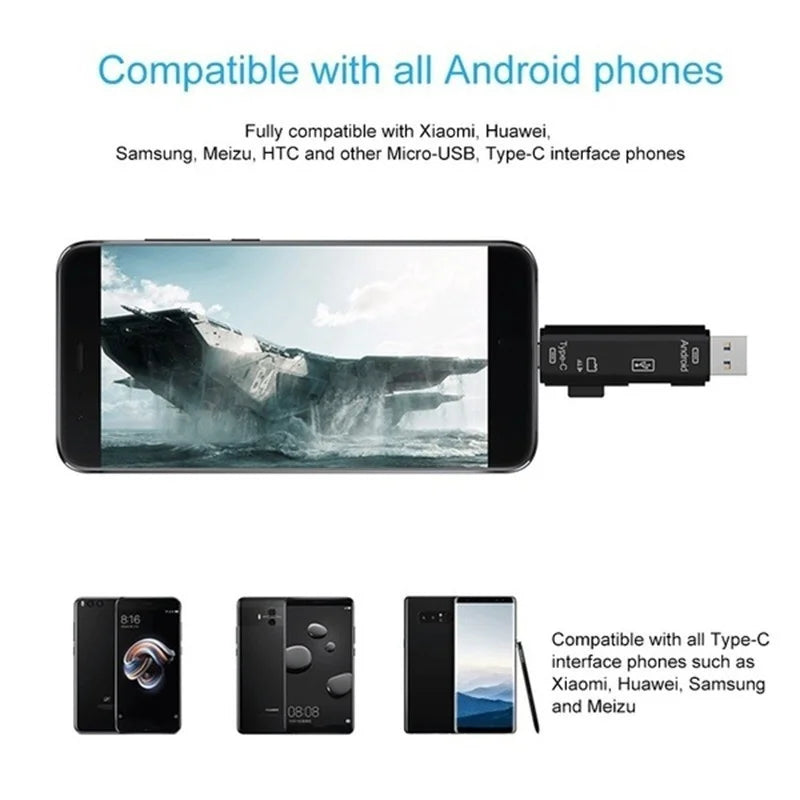 5 In 1 Multifunction USB 2.0 Type C/Usb/Micro Usb /TF/SD Memory Card Reader OTG USB Reader Card Adapter Mobile Phone Accessories