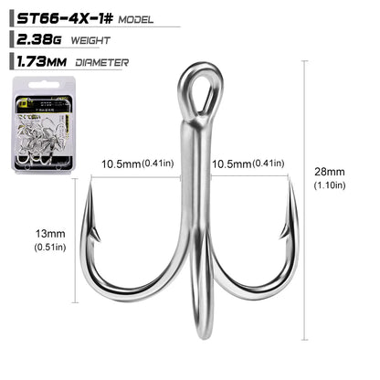10pcs 4X 5/0# 4/0# 3/0# 1/0#-1# 2# 4# Super Strength Hooks Reinforced anchor Fishing Hook High-Carbon Steel Tin Treble Hook