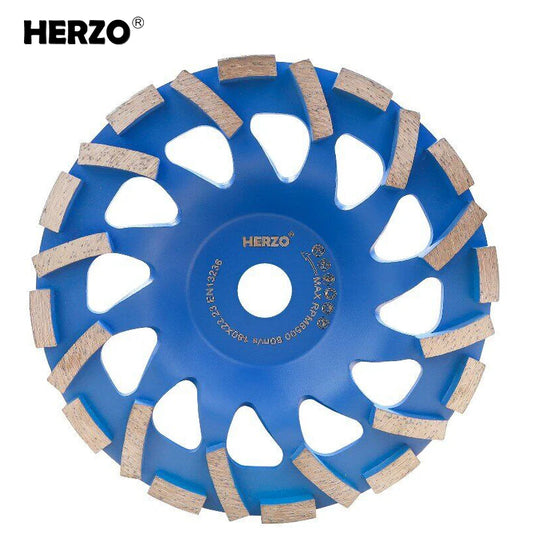 HERZO 7"/180MM Diamond Grinding Cup Wheel Disc Segmented Turbo For Concrete Masonry Marble Polishing Tools