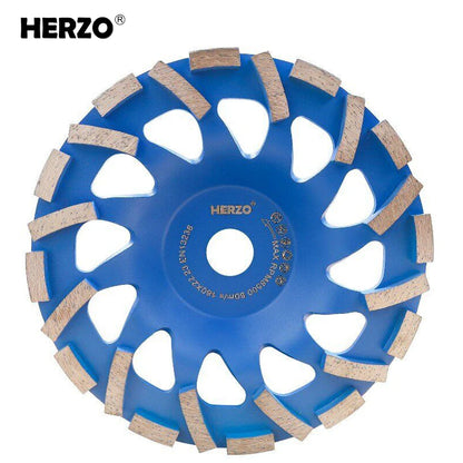 Disco de copa de diamante HERZO de 7"/180 mm con turbo segmentado para pulir hormigón, mampostería y mármol.