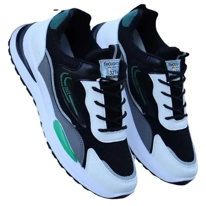 Zapatillas deportivas informales de retazos para hombre, zapatos de malla transpirables para hombre, zapatillas de tenis para correr al aire libre, zapatillas masculinas cálidas con cordones y antideslizantes.