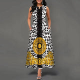 Women's V-neck Sleeveless Long Dress Retro Bohemian Dresses Floral Print Swing Casual New 