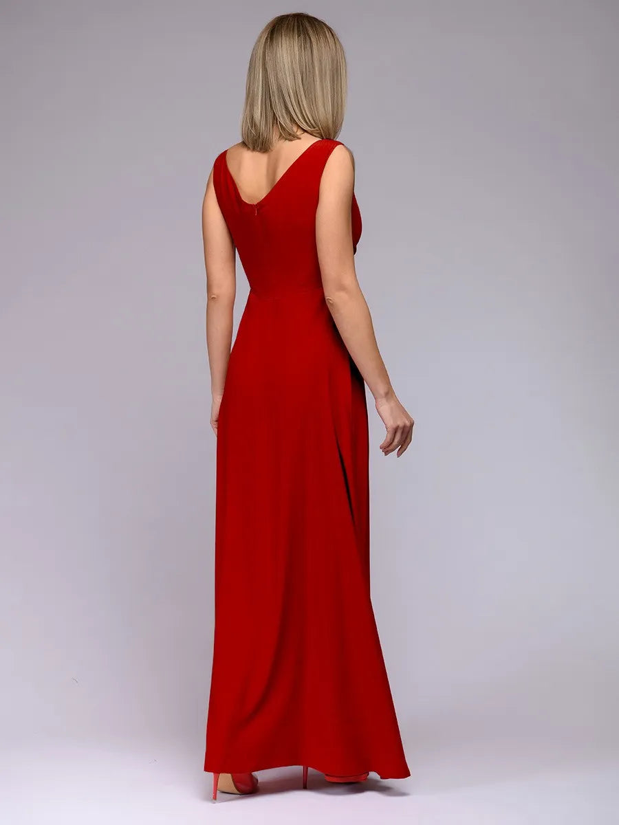 Women's 2025 Summer Solid Color Formal Dress - Sleeveless Evening Gown with Waist Accent, Elegant Floor Length Bridesmaid Dress