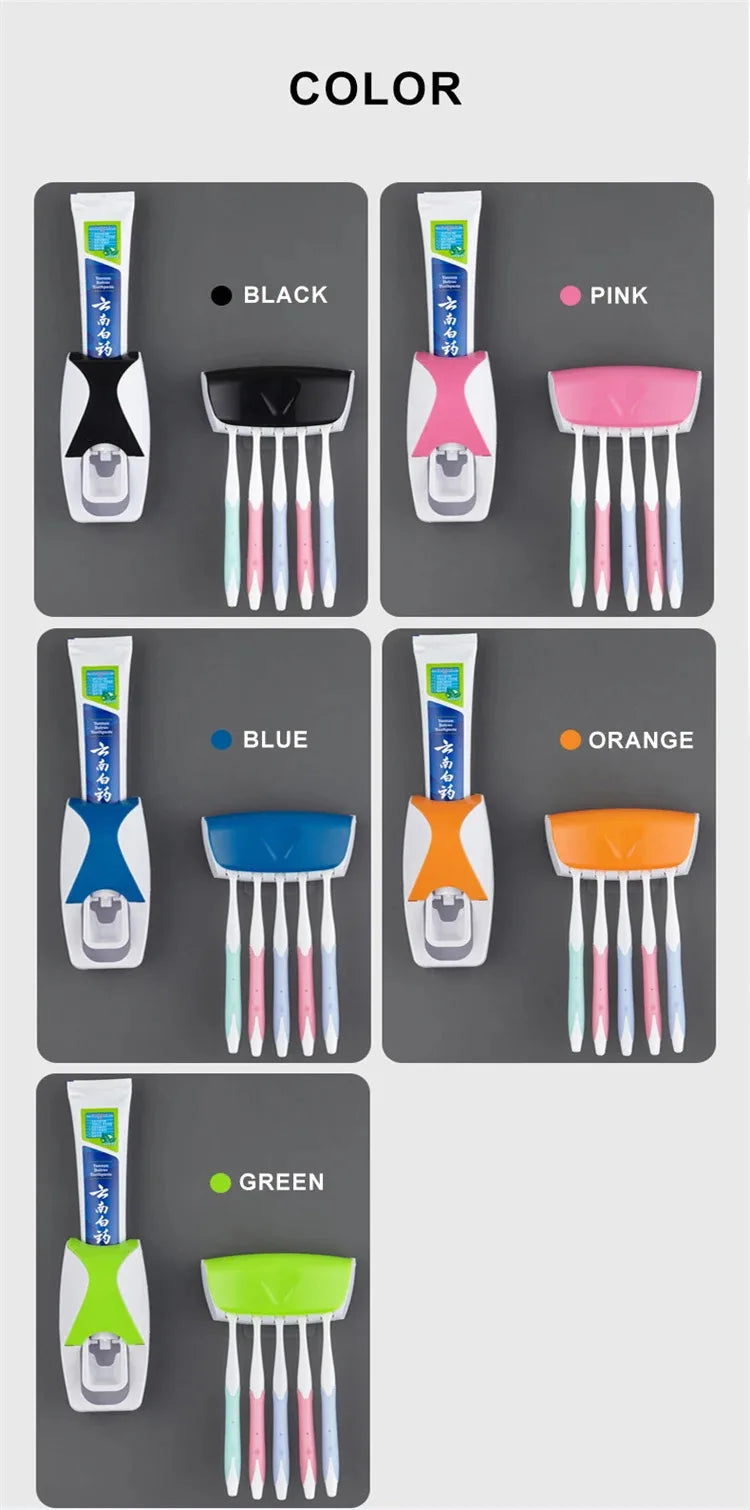 1 conjunto de suporte para escovas de dentes de fácil utilização com dispensador automático de pasta de dente e suporte de parede para escovas de dentes