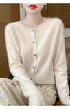 100% Merino Wool Long Sleeve Sweaters Cashmere Cardigan Spring Autumn Women O-Neck Knitwear Tops Clothing Fashion Basic Tops