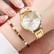 Women's Fashion Casual Watch Simple Stainless Steel Quartz Watch Love Bracelet 2 Pieces Set Temperament Wearing Style 