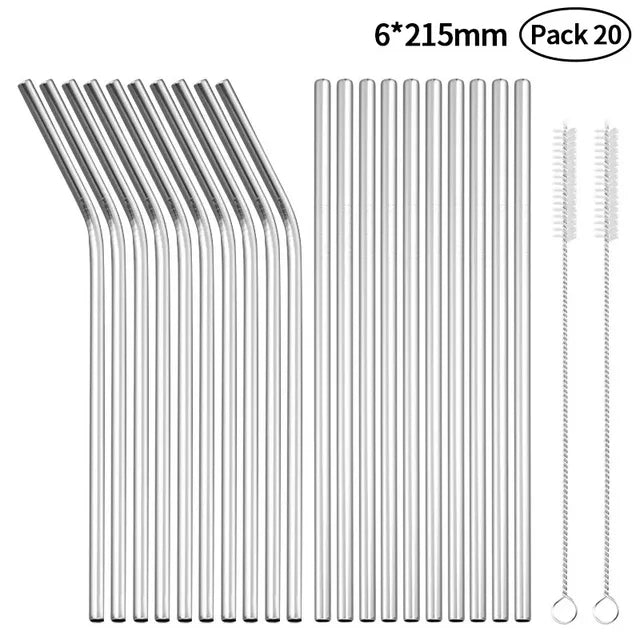 Reusable Stainless Steel Straw Set, Metal Straws, Eco Friendly, Party Favor, Bar Accessory, 20 Pcs 