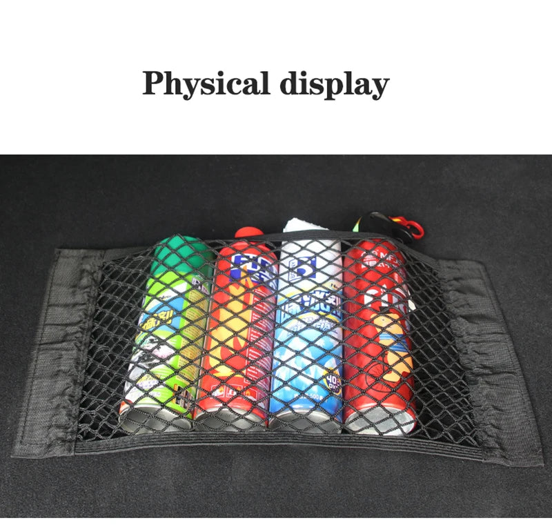 Car Seat Back Organizer Trunk Net Mesh Pocket Elastic String Net Magic Sticker Universal Portable Storage Bag Car Accessories