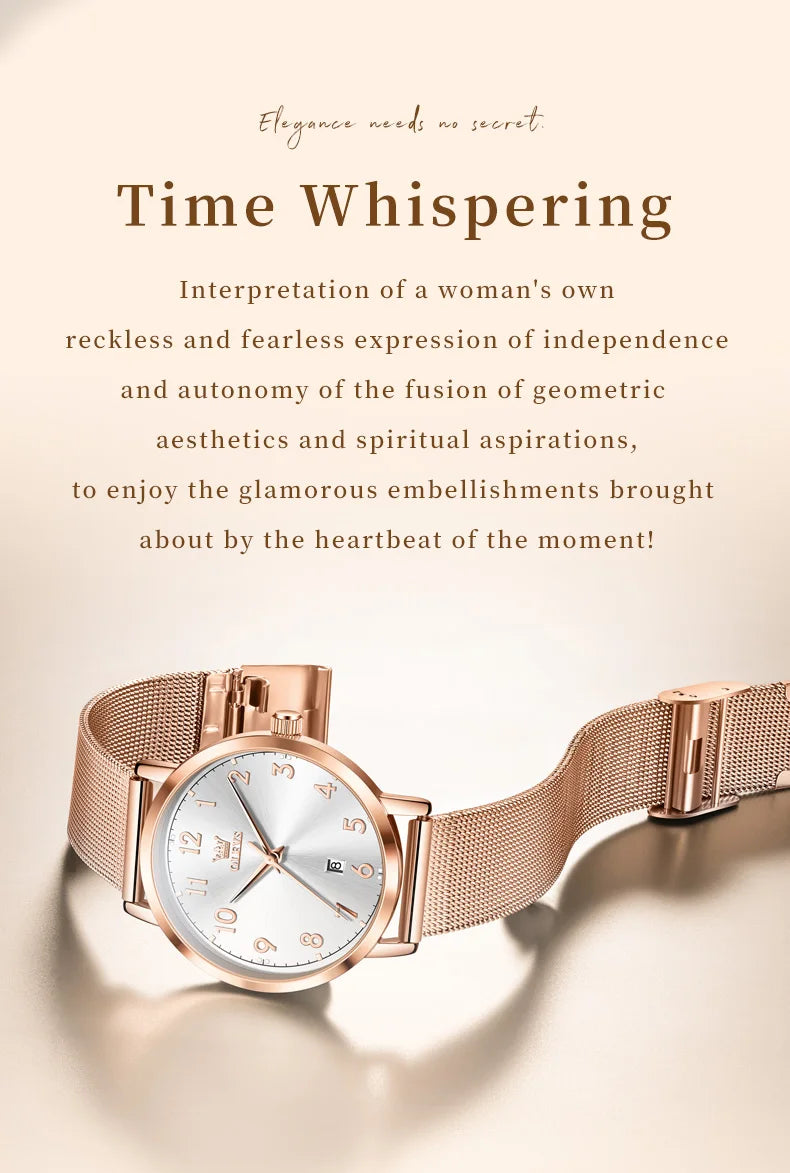 OLEVS 5653 Woman Watches Elegant Original Quartz Watch Waterproof Arabic Numerals Mesh Belt Date Ladies Watch Set Bracelet Watch
