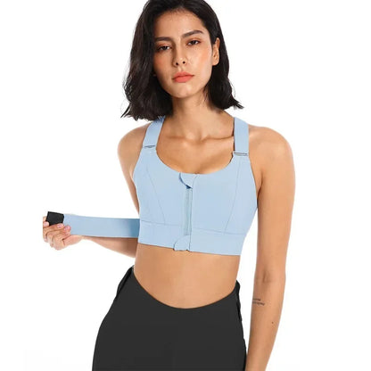 Sujetadores deportivos para mujer, mallas, Top corto, chaleco de Yoga, cremallera frontal, correa ajustable de talla grande, a prueba de golpes, gimnasio, Fitness, sujetador atlético