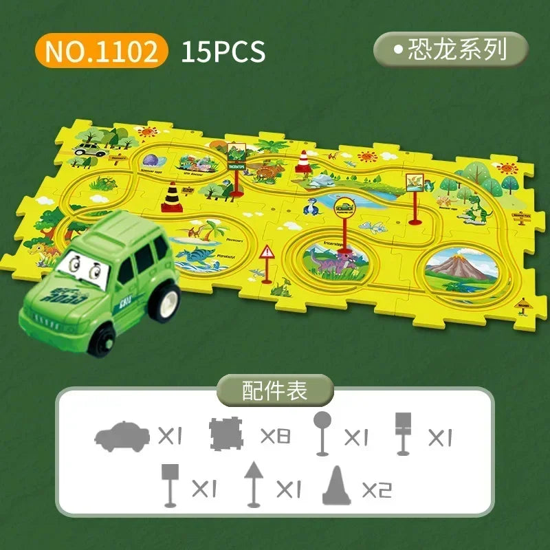 Kids puzzle rail car DIY assembly electric trolley automatic rail city scene building puzzle toys