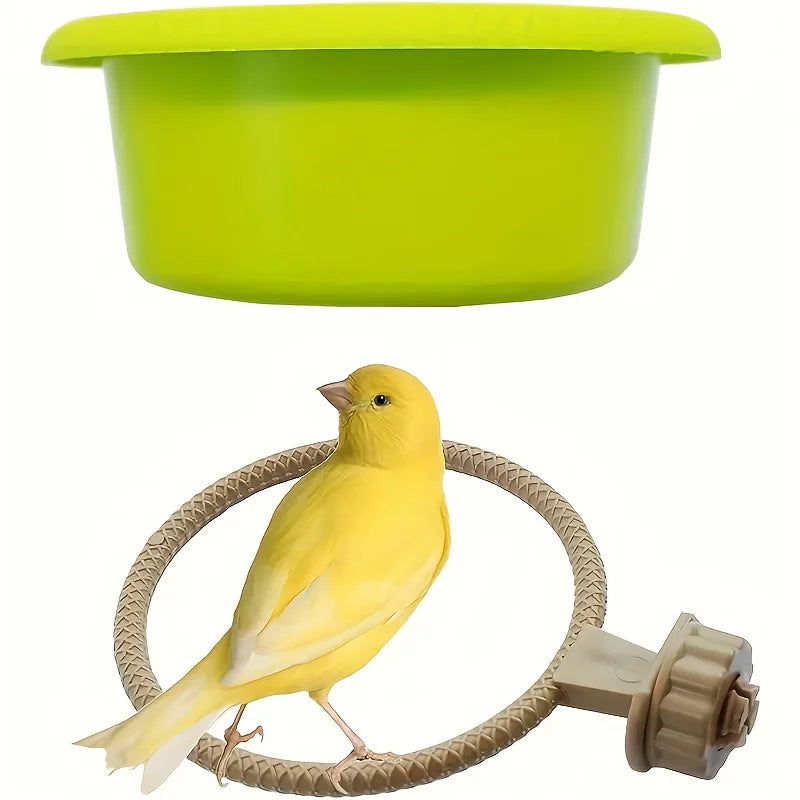 Small Bird Cage Bath Tub with Mounting Ring Bright Green Plastic Bowl for Parrot Canary Bathing Feeding 12cm Diameter