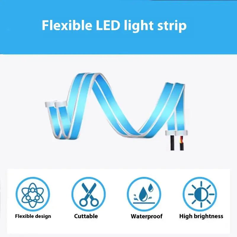 Hot！NEW 2Pc 30cm Car DRL Flexible Waterproof Headlight LED Strip Universal Auto Headlights Turn Signal Yellow Brake Flow Lights