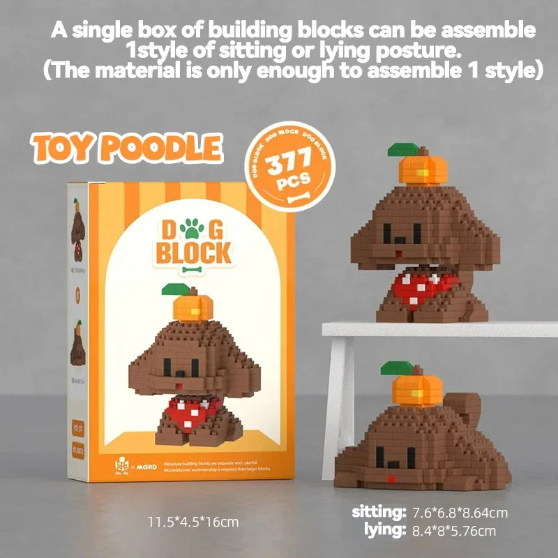 DIY Cute Dog Building Blocks Puppy Pet Model Animal Assemble Bricks Set Poodle Corgi Husky Cartoon Table Decor Gift for Kids