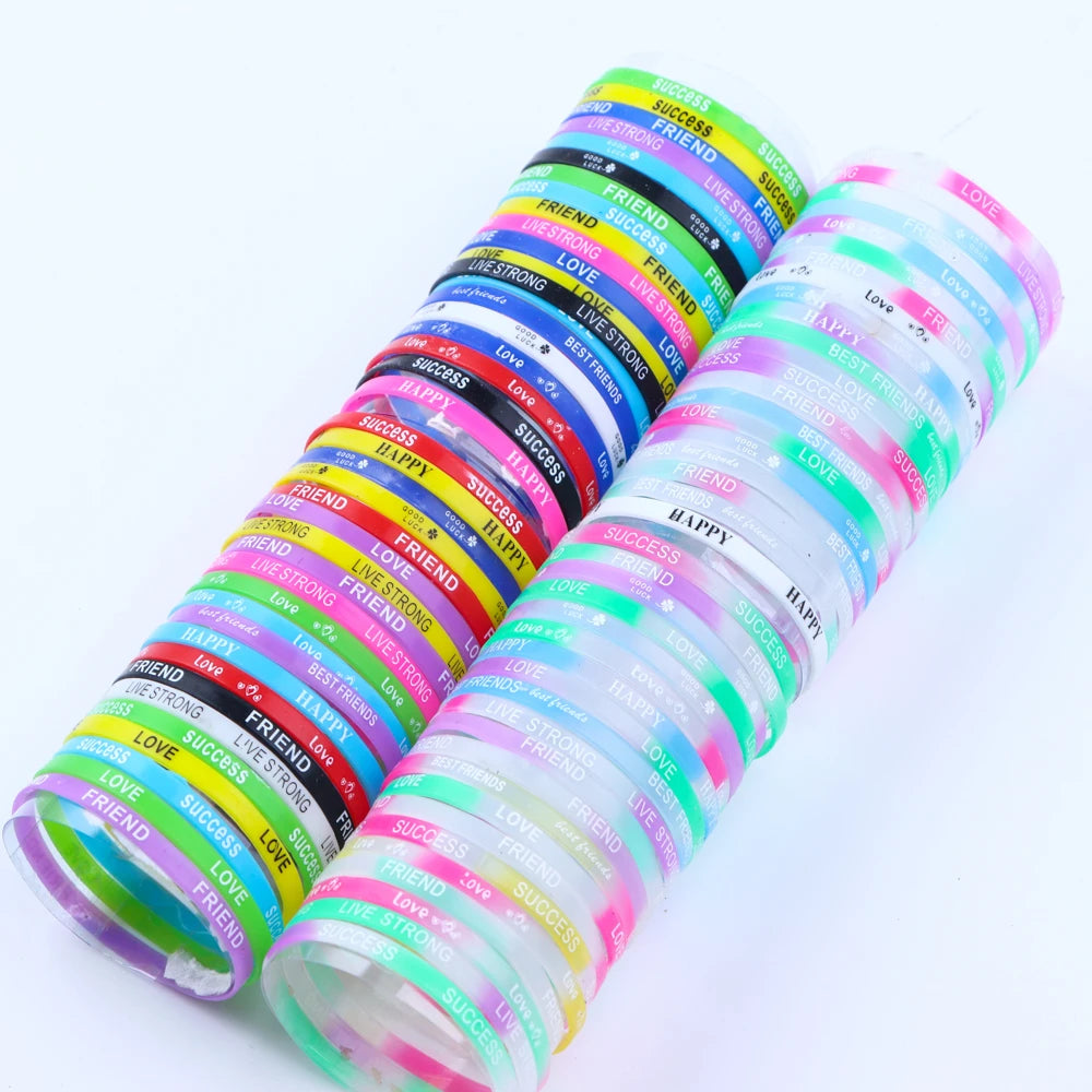 Lote de 20/30/50/100 pulseras de silicona luminosas multicolores para hombre y mujer, estilo mixto, regalo de joyería