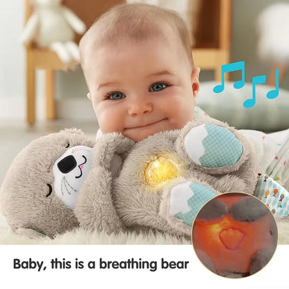 Baby Toy Doll, Breathing Bear, Newborn Sleep Relaxation Playmate, Otter Toy, Gentle Sleep Music, Light Plush Toy with Sound, Gif