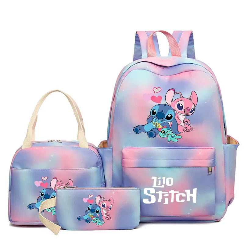 Mochila colorida de Disney Lilo Stitch, juego de 3 piezas para mujer, mochilas escolares informales con bolsa de almuerzo, mochila para niña, niño, estudiante y adolescente.