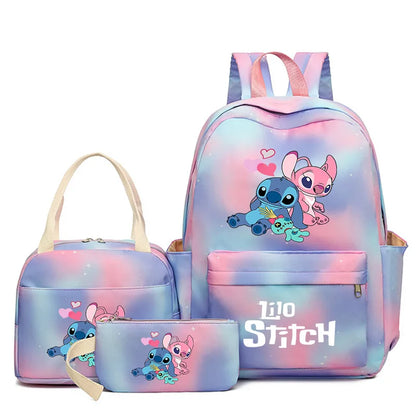 Mochila colorida de Disney Lilo Stitch, juego de 3 piezas para mujer, mochilas escolares informales con bolsa de almuerzo, mochila para niña, niño, estudiante y adolescente.