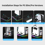 GAMINJA Host Heat Dissipation Base For PS5 With 7 Color Light Effect Headphone Hook Game Disc Storage Rack Handle Charging Stand