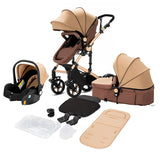 Cochecito de bebé ligero 3 en 1, sistema de viaje de lujo con asiento ajustable, capota y mosquitera para recién nacidos.