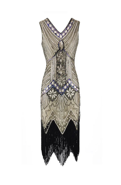 Mandylandy Women Vintage Dress Retro 1920s Great Gatsby Dress Sequin Flapper Sleeveless Dancing Party Prom Tassel Hem Dress