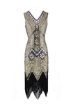 Vestido vintage Mandylandy para mujer, estilo retro de los años 20, estilo Gran Gatsby, con lentejuelas, sin mangas, para fiesta de baile, graduación y dobladillo con borlas.