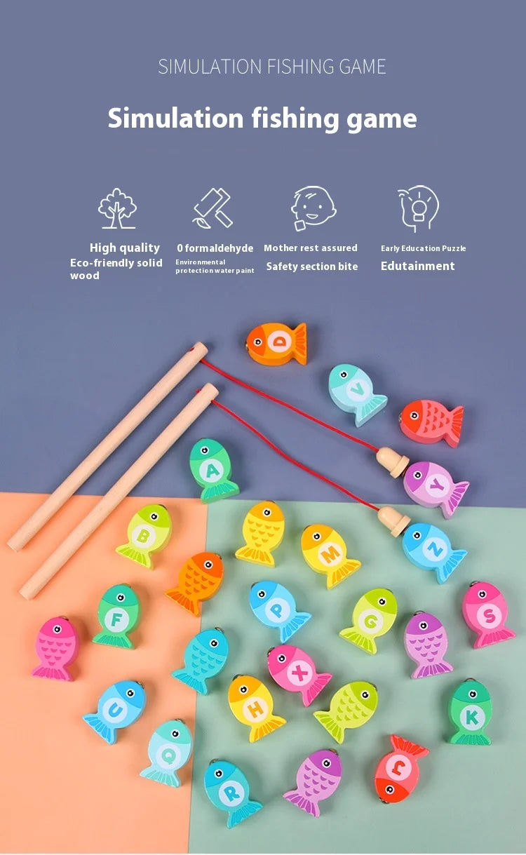 Wooden Children Fishing Toys Baby Early Education Toys Kids Ability Training Toy Montessori Education Fun Game Alphabet Learning
