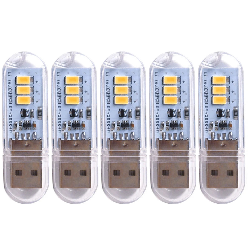 5pcs Portable USB Strip Light Mini Led Night Lights USB Plug Book Lamp Room Emergency Lighting for Power Bank Computer