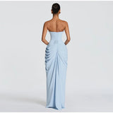 Sexy Solid Pleated Strapless Dress Lady Chic Off-shoulder Backless High Waist Split Dresses Women 2026 New Evening Party Gown