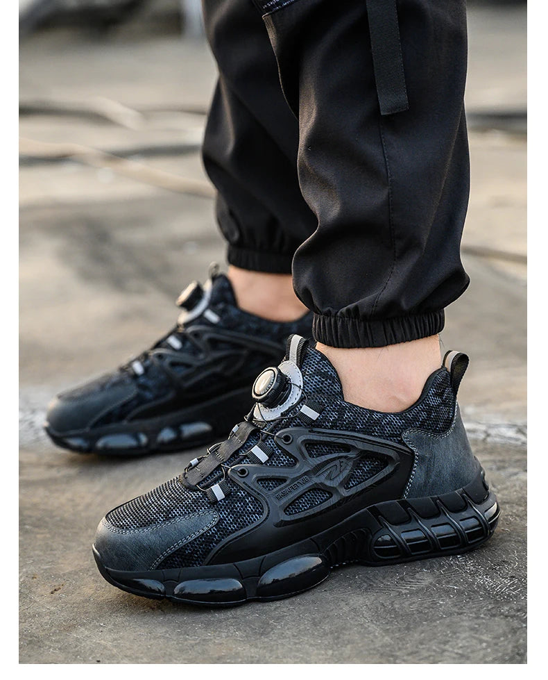 Rotating Button Safety Shoes Men Steel Toe Sneaker Air Cushion Work Shoes Man Puncture Proof Work Safety Boots Protective Shoes