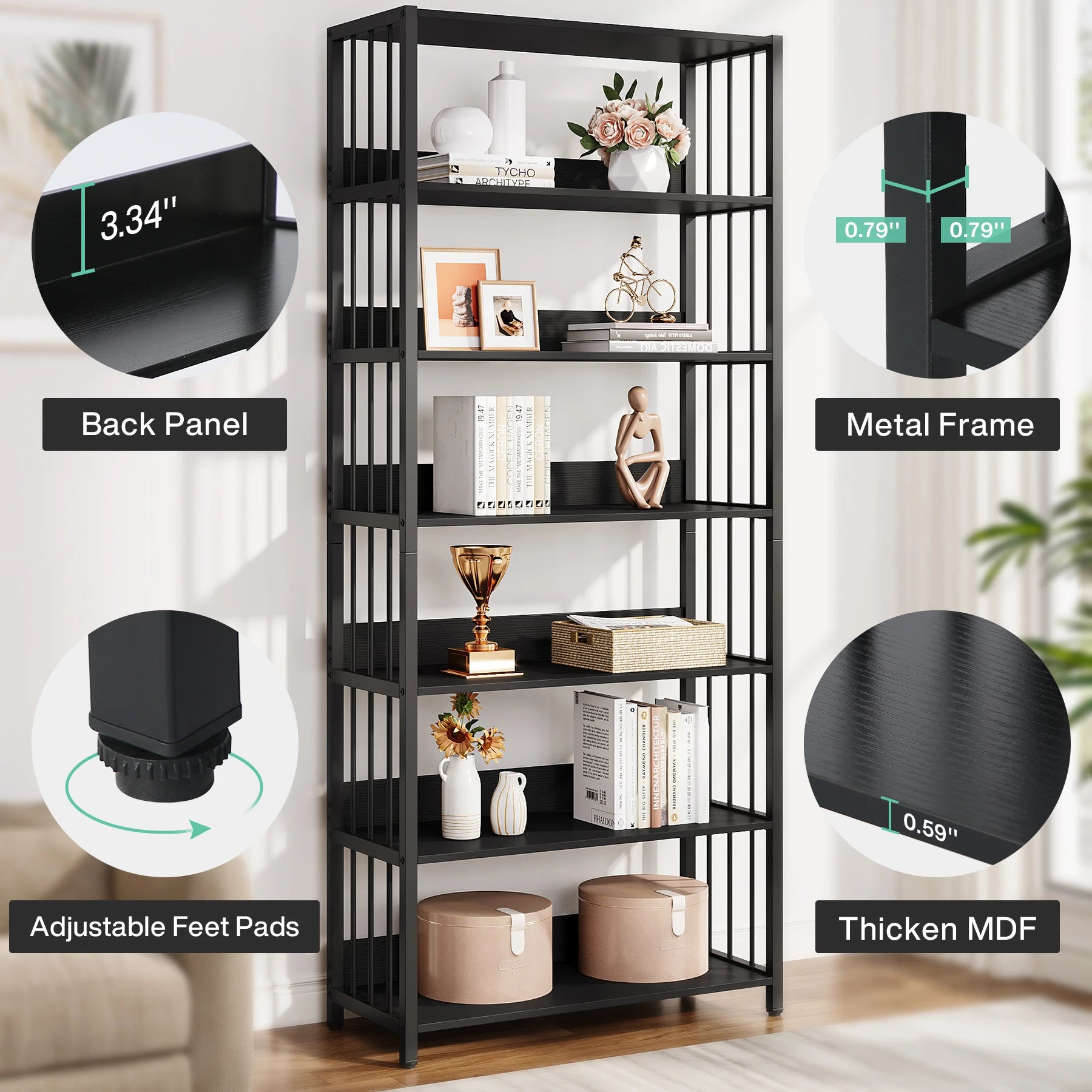 Tribesigns Bookshelf Storage Rack Standing Shelf 5 Tier Industrial Sturdy Bookshelf with Iron Pipe Frame