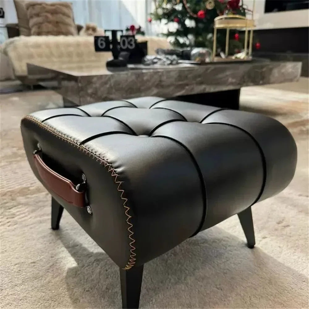 Nordic Luxury Leather with Handle Shoe Changing Stool Protable Foot Step Stool Furniture Ottoman for Living Room Bedroom