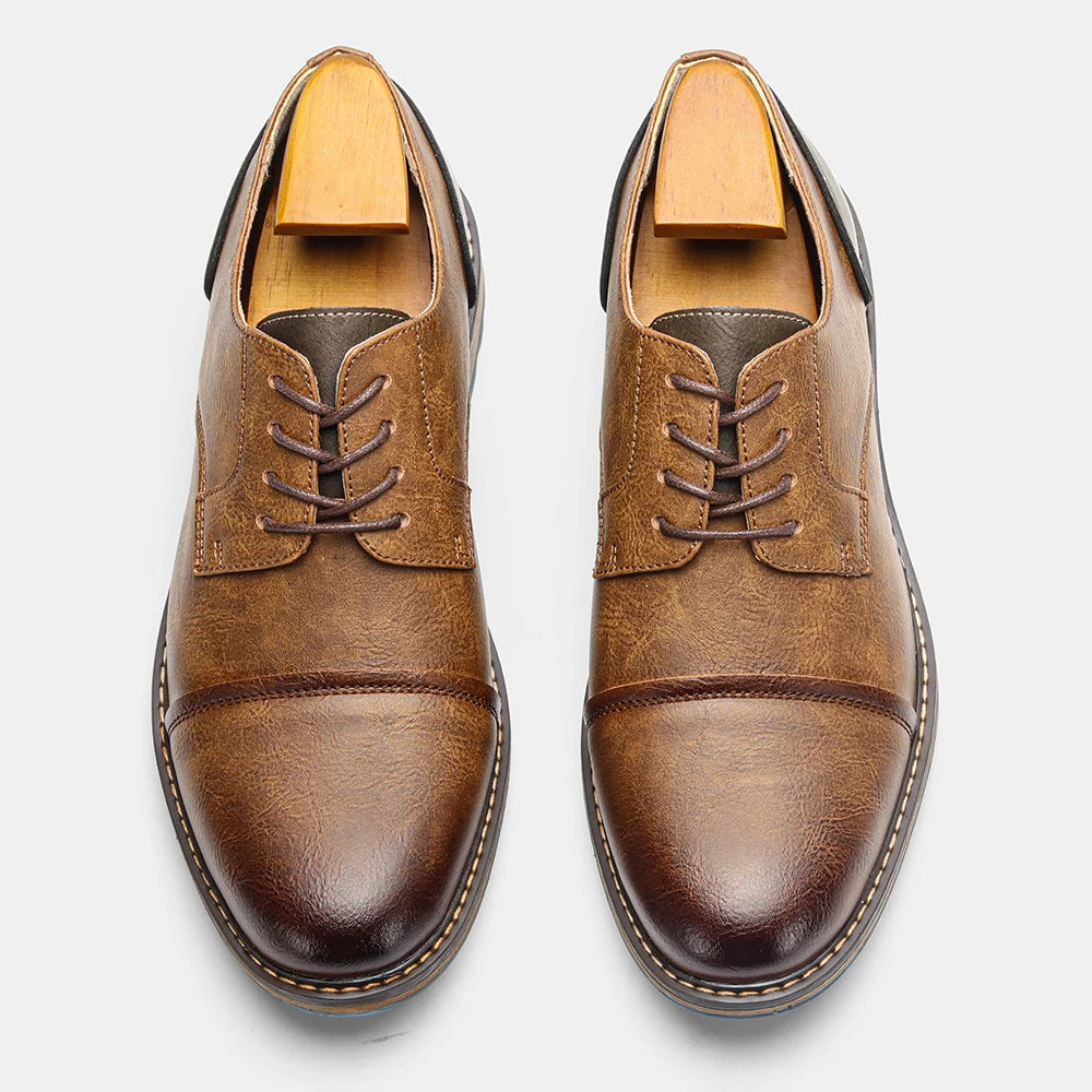 Retro Men's Casual Derby Shoes 2025 Fashion Leather Footwear New Style Men's Slip-On Comfortable Men's Shoes