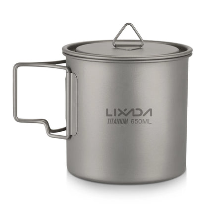 Taza de agua ultraligera de titanio Lixada con asa plegable, portátil para exteriores, camping, picnic, 300 ml/350 ml/550 ml/650 ml