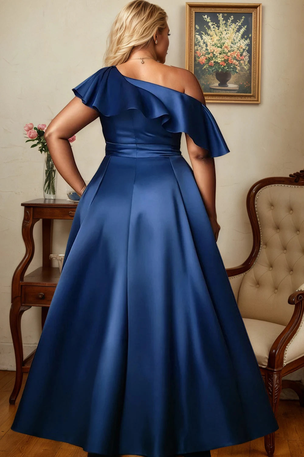 Cetim elegante feminino plus size maxi vestido plissado uma manga fora do ombro bainha irregular festa noite vestidos de casamento 2025