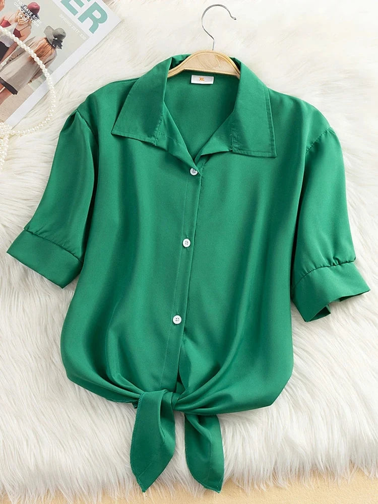 2025 New Women's Tops Fashion Women Summer Chiffon Blouse Short Sleeve Casual Shirt White Ropa Mujer Blusas Feminino
