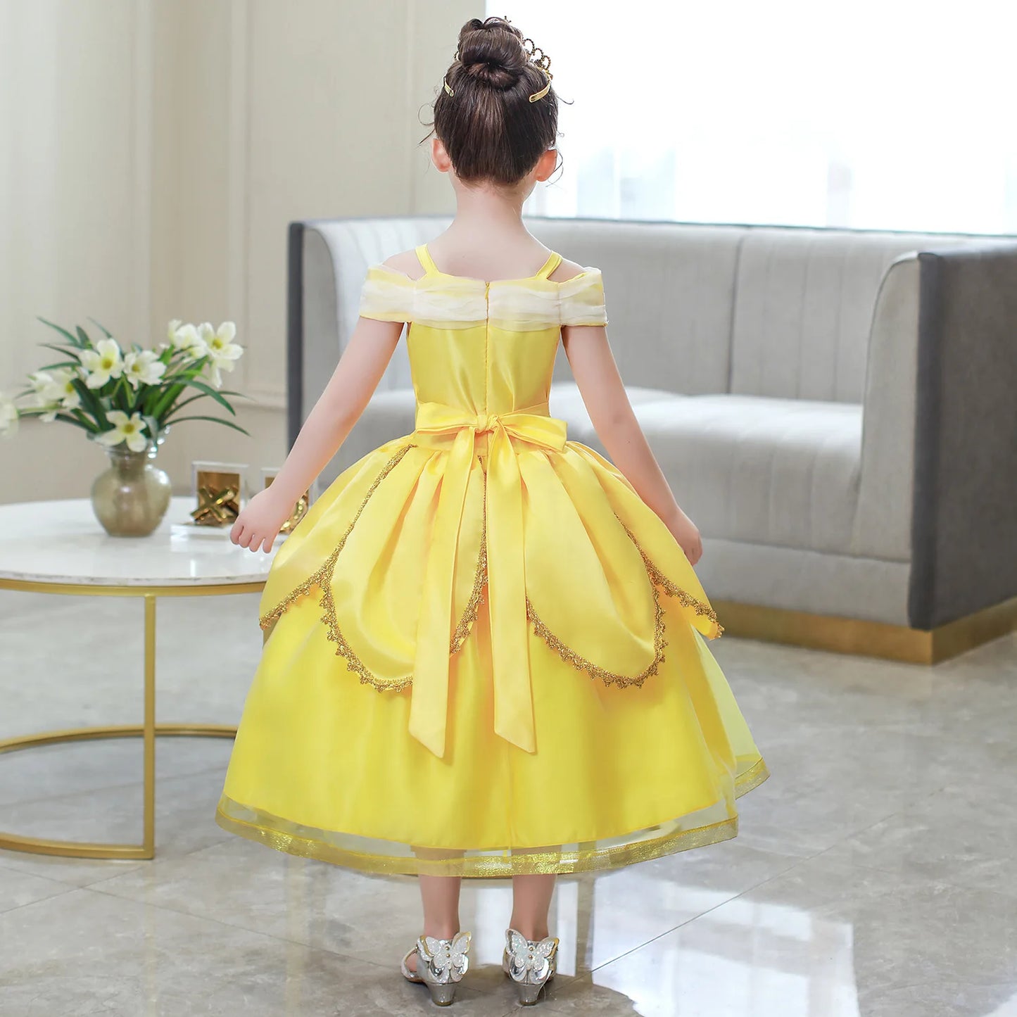 2025 Cosplay Belle Princess Dress Girls Dresses For Beauty and beast Party Clothing Magic stick crown Costume 3-12Y
