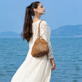 Handmade Woven Beaded Handbag For Women Exquisite Hollow-out Wooden Beaded Shoulder Bag Female Beach Bag