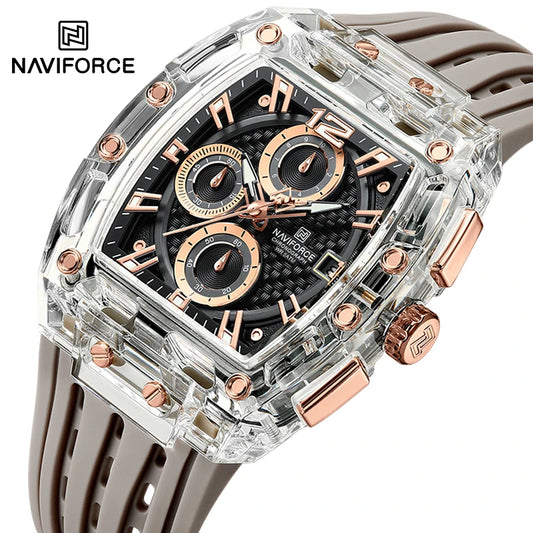 Nuevos relojes NAVIFORCE multifunción de cuarzo para hombre, cronógrafo deportivo de moda, resistente al agua hasta 5 ATM, correa de silicona, reloj de pulsera informal para hombre.