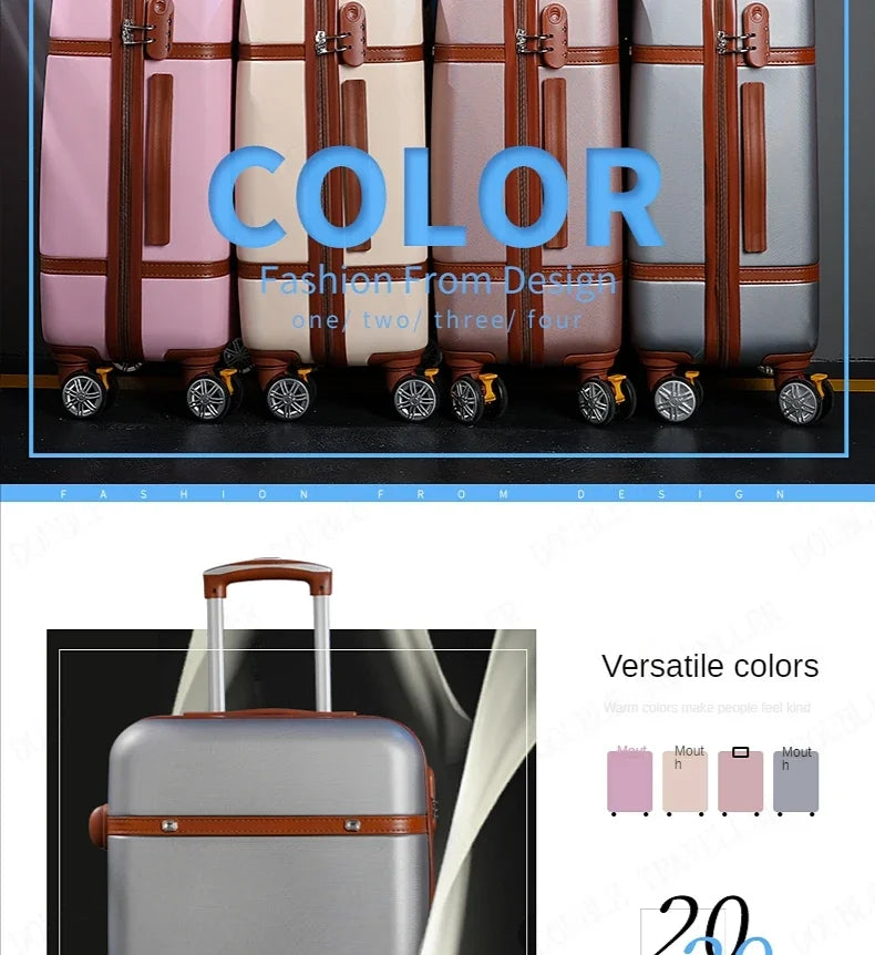 Rolling Luggage Set Women's Fashion Combination Lock Travel Suitcase Set Universal Cosmetic Bag Retro 2-Piece Trolley Luggage Set
