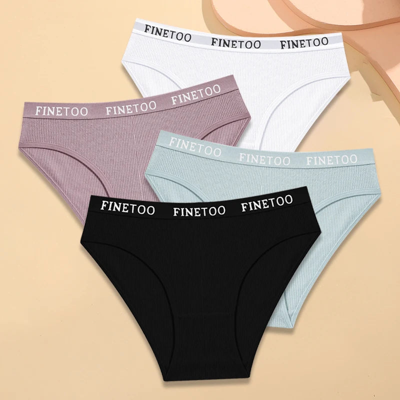 FINETOO - 4 piezas de ropa interior de algodón a rayas para mujer, bragas con cinturón y letras, lencería de cintura baja, bragas transpirables sólidas